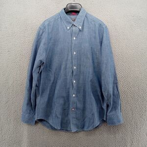 J Mclaughlin Shirt Mens Small Blue‎ Solid Chambray Button Down Plaid Flip Cuff